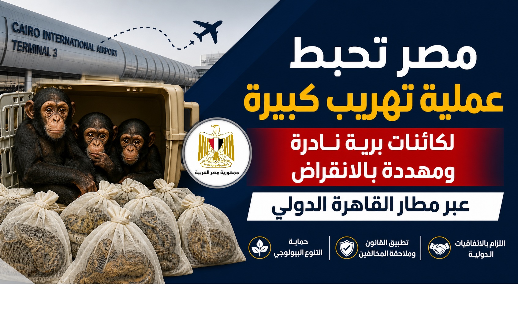 مصر تُحبط محاولة تهريب كائنات نادرة عبر مطار القاهرة الدولي