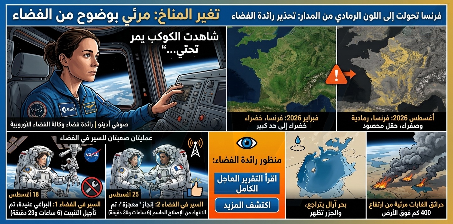 من الفضاء… تغيّر المناخ «مرئي جداً»: صوفي أدينو ترصد كوكباً يتبدّل
